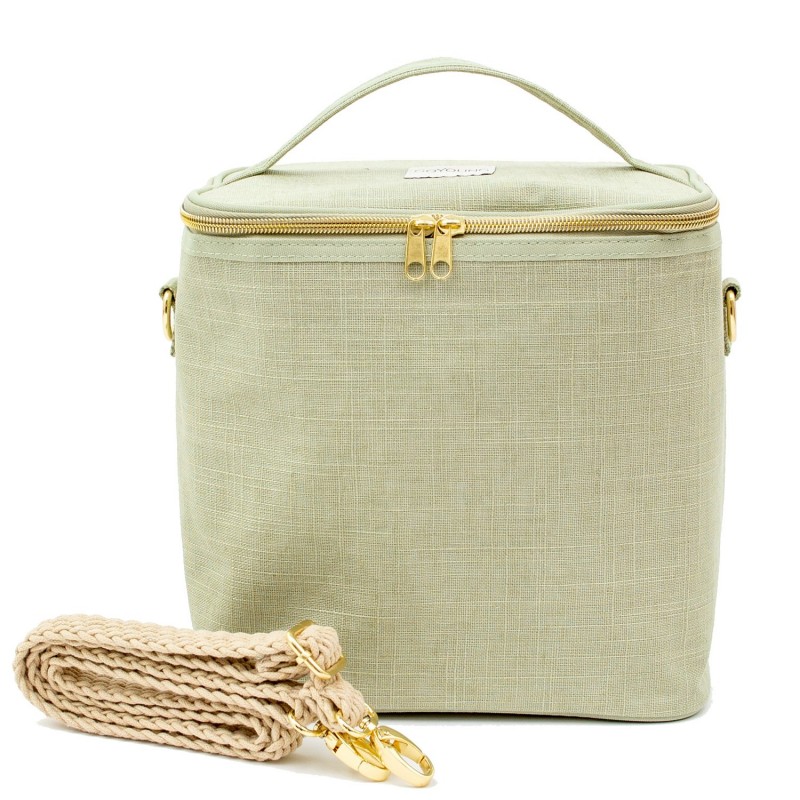 Large Linen Insulated Lunch Bag Sage Green SoYoung La