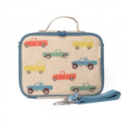Insulated linen and cotton lunch box Vintage trucks - SoYoung
